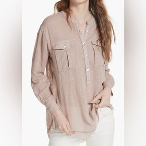 Free People Talk To Me Half Button Up Fray Hem Top Size XS NEW